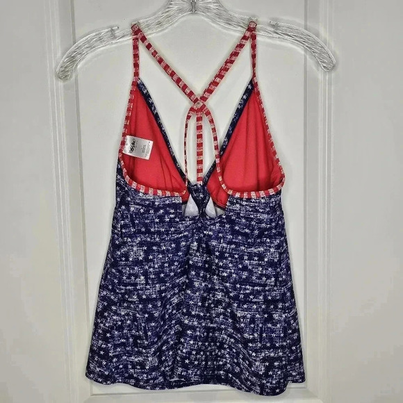 Mossimo Red White Blue Patriotic 4th Of July Swim Tankini Lined Bra Size Large - Picture 2 of 6